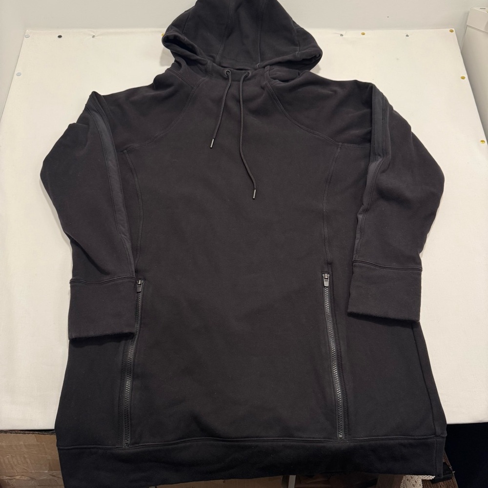 Athleta XL tunic Long Black Hooded Sweatshirt with Zipper Pockets